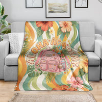 Hawaii Aloha Academy Back To School Blanket Sea Turtle Tropical Hibiscus Flowers Retro Psychedelic