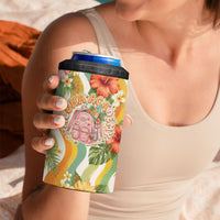 Hawaii Aloha Academy Back To School 4 in 1 Can Cooler Tumbler Sea Turtle Tropical Hibiscus Flowers Retro Psychedelic