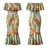 Hawaii Aloha Academy Back To School Couples Matching Mermaid Dress and Hawaiian Shirt Sea Turtle Tropical Hibiscus Flowers Retro Psychedelic