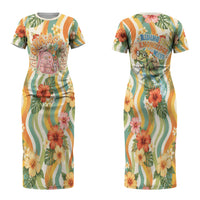Hawaii Aloha Academy Back To School Couples Matching Short Sleeve Bodycon Dress and Long Sleeve Button Shirt Sea Turtle Tropical Hibiscus Flowers Retro Psychedelic