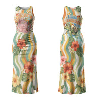Hawaii Aloha Academy Back To School Couples Matching Tank Maxi Dress and Long Sleeve Button Shirt Sea Turtle Tropical Hibiscus Flowers Retro Psychedelic