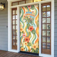 Hawaii Aloha Academy Back To School Door Cover Sea Turtle Tropical Hibiscus Flowers Retro Psychedelic