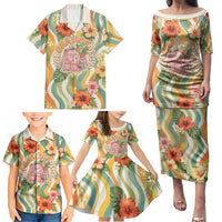 Hawaii Aloha Academy Back To School Family Matching Puletasi and Hawaiian Shirt Sea Turtle Tropical Hibiscus Flowers Retro Psychedelic