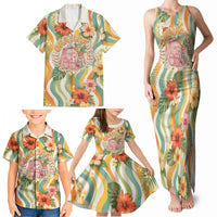 Hawaii Aloha Academy Back To School Family Matching Tank Maxi Dress and Hawaiian Shirt Sea Turtle Tropical Hibiscus Flowers Retro Psychedelic