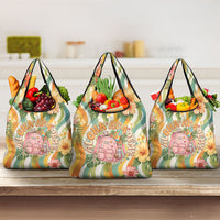Hawaii Aloha Academy Back To School Grocery Bag Sea Turtle Tropical Hibiscus Flowers Retro Psychedelic