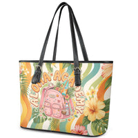 Hawaii Aloha Academy Back To School Leather Tote Bag Sea Turtle Tropical Hibiscus Flowers Retro Psychedelic