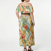 Hawaii Aloha Academy Back To School Off Shoulder Maxi Dress Sea Turtle Tropical Hibiscus Flowers Retro Psychedelic