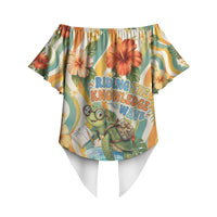 Hawaii Aloha Academy Back To School Off Shoulder Wrap Waist Top Sea Turtle Tropical Hibiscus Flowers Retro Psychedelic TS04 - Polynesian Pride