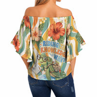 Hawaii Aloha Academy Back To School Off Shoulder Wrap Waist Top Sea Turtle Tropical Hibiscus Flowers Retro Psychedelic TS04 - Polynesian Pride