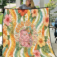 Hawaii Aloha Academy Back To School Quilt Sea Turtle Tropical Hibiscus Flowers Retro Psychedelic