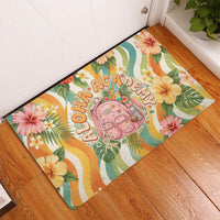 Hawaii Aloha Academy Back To School Rubber Doormat Sea Turtle Tropical Hibiscus Flowers Retro Psychedelic