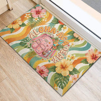 Hawaii Aloha Academy Back To School Rubber Doormat Sea Turtle Tropical Hibiscus Flowers Retro Psychedelic