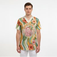 Hawaii Aloha Academy Back To School Scrub Top Sea Turtle Tropical Hibiscus Flowers Retro Psychedelic