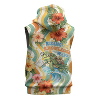 Hawaii Aloha Academy Back To School Sleeveless Hoodie Sea Turtle Tropical Hibiscus Flowers Retro Psychedelic