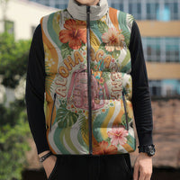 Hawaii Aloha Academy Back To School Sleeveless Puffer Jacket Sea Turtle Tropical Hibiscus Flowers Retro Psychedelic