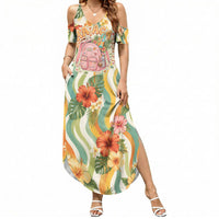 Hawaii Aloha Academy Back To School Summer Maxi Dress Sea Turtle Tropical Hibiscus Flowers Retro Psychedelic