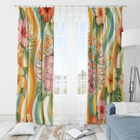 Hawaii Aloha Academy Back To School Window Curtain Sea Turtle Tropical Hibiscus Flowers Retro Psychedelic