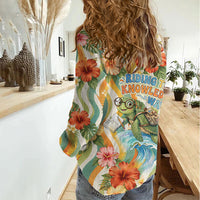 Hawaii Aloha Academy Back To School Women Casual Shirt Sea Turtle Tropical Hibiscus Flowers Retro Psychedelic