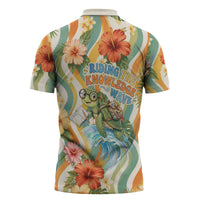 Hawaii Aloha Academy Back To School Zipper Polo Shirt Sea Turtle Tropical Hibiscus Flowers Retro Psychedelic