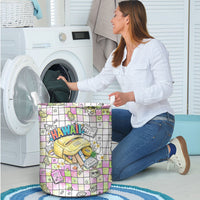 Hawaii Cruising Back To School Laundry Basket Grid Pattern With School Bag And Vintage Surf Van