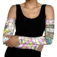 Hawaii Cruising Back To School Arm Sleeves Grid Pattern With School Bag And Vintage Surf Van