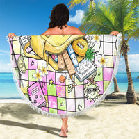 Hawaii Cruising Back To School Beach Blanket Grid Pattern With School Bag And Vintage Surf Van