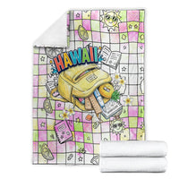 Hawaii Cruising Back To School Blanket Grid Pattern With School Bag And Vintage Surf Van