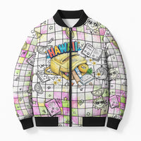 Hawaii Cruising Back To School Bomber Puffer Jacket Grid Pattern With School Bag And Vintage Surf Van