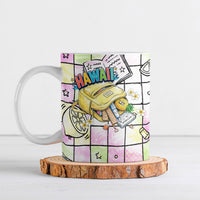 Hawaii Cruising Back To School Ceramic Mug Grid Pattern With School Bag And Vintage Surf Van