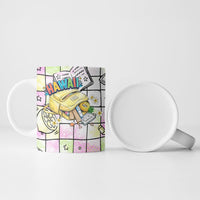 Hawaii Cruising Back To School Ceramic Mug Grid Pattern With School Bag And Vintage Surf Van
