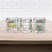 Hawaii Cruising Back To School Ceramic Mug Grid Pattern With School Bag And Vintage Surf Van