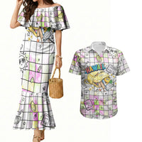 Hawaii Cruising Back To School Couples Matching Mermaid Dress and Hawaiian Shirt Grid Pattern With School Bag And Vintage Surf Van