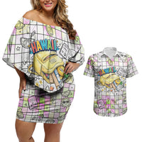 Hawaii Cruising Back To School Couples Matching Off Shoulder Short Dress and Hawaiian Shirt Grid Pattern With School Bag And Vintage Surf Van