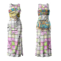 Hawaii Cruising Back To School Couples Matching Tank Maxi Dress and Long Sleeve Button Shirt Grid Pattern With School Bag And Vintage Surf Van