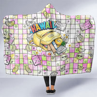 Hawaii Cruising Back To School Hooded Blanket Grid Pattern With School Bag And Vintage Surf Van