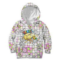 Hawaii Cruising Back To School Kid Hoodie Grid Pattern With School Bag And Vintage Surf Van