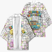 Hawaii Cruising Back To School Kimono Grid Pattern With School Bag And Vintage Surf Van