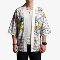 Hawaii Cruising Back To School Kimono Grid Pattern With School Bag And Vintage Surf Van