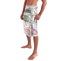 Hawaii Cruising Back To School Lavalava Grid Pattern With School Bag And Vintage Surf Van