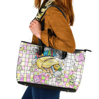 Hawaii Cruising Back To School Leather Tote Bag Grid Pattern With School Bag And Vintage Surf Van