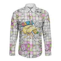Hawaii Cruising Back To School Long Sleeve Button Shirt Grid Pattern With School Bag And Vintage Surf Van
