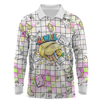 Hawaii Cruising Back To School Long Sleeve Polo Shirt Grid Pattern With School Bag And Vintage Surf Van
