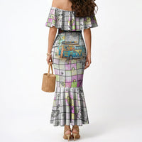 Hawaii Cruising Back To School Mermaid Dress Grid Pattern With School Bag And Vintage Surf Van