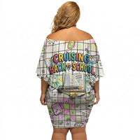Hawaii Cruising Back To School Off Shoulder Short Dress Grid Pattern With School Bag And Vintage Surf Van