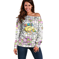 Hawaii Cruising Back To School Off Shoulder Sweater Grid Pattern With School Bag And Vintage Surf Van