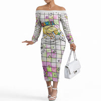 Hawaii Cruising Back To School Off The Shoulder Long Sleeve Dress Grid Pattern With School Bag And Vintage Surf Van