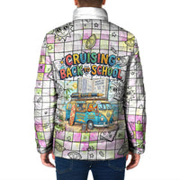 Hawaii Cruising Back To School Padded Jacket Grid Pattern With School Bag And Vintage Surf Van