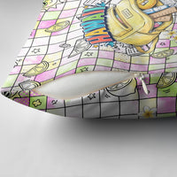 Hawaii Cruising Back To School Pillow Cover Grid Pattern With School Bag And Vintage Surf Van