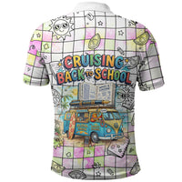 Hawaii Cruising Back To School Polo Shirt Grid Pattern With School Bag And Vintage Surf Van