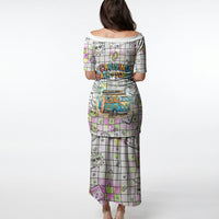 Hawaii Cruising Back To School Puletasi Grid Pattern With School Bag And Vintage Surf Van
